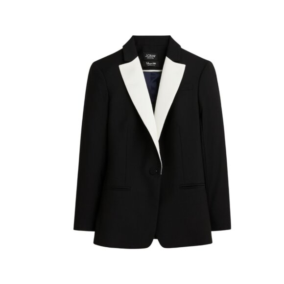 NWT JCrew Tuxedo Blazer Jacket Womens 6 Black White Italian Wool BV208 Coat NEW - Picture 1 of 12
